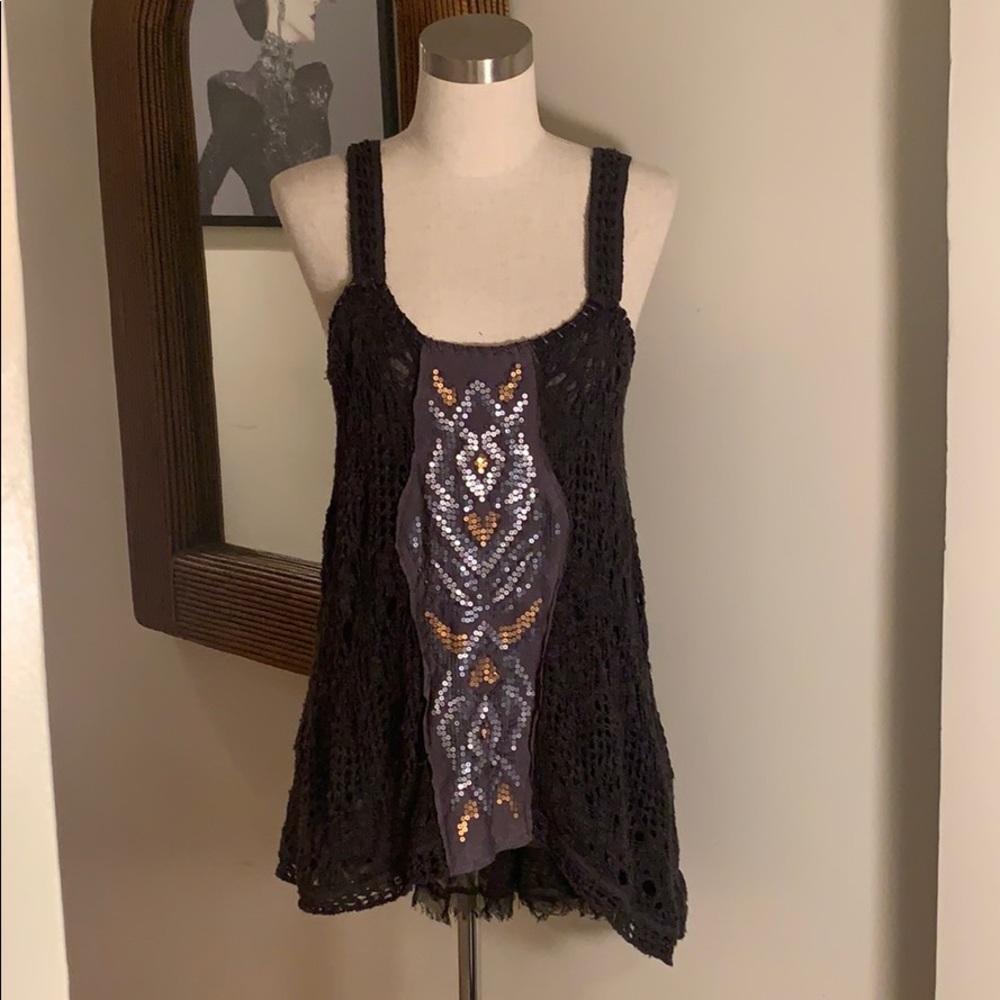 Free People Maya Sequin Crochet Asymmetric Tank